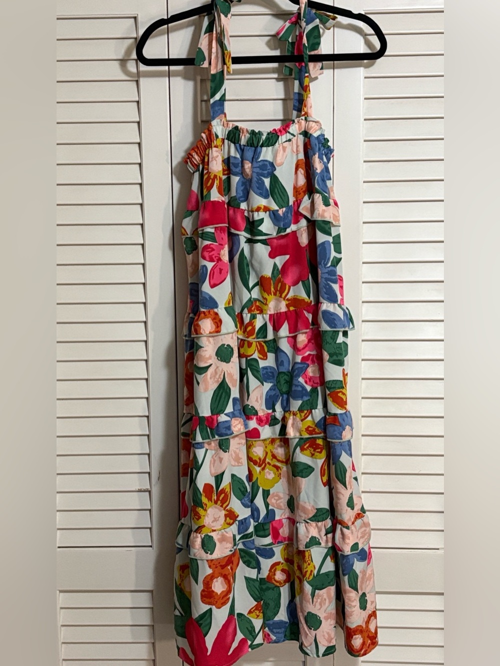 NWT THML S Miss You Midi floral tiered dress with adjustable tie straps
